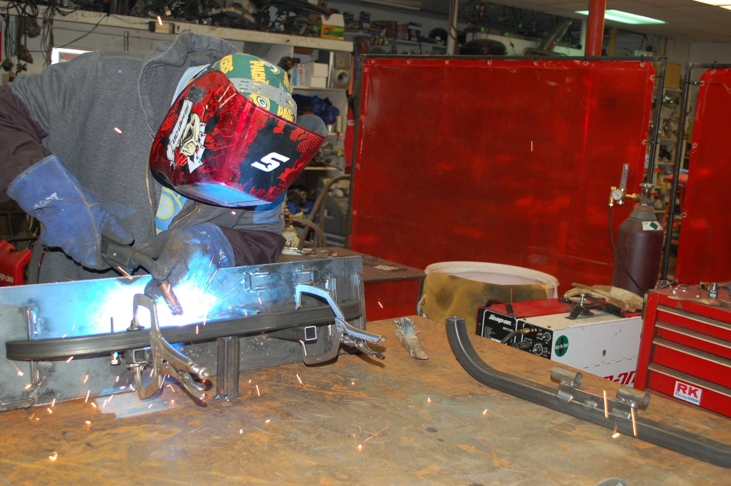 Welding in the Trike Mid Step workshop
